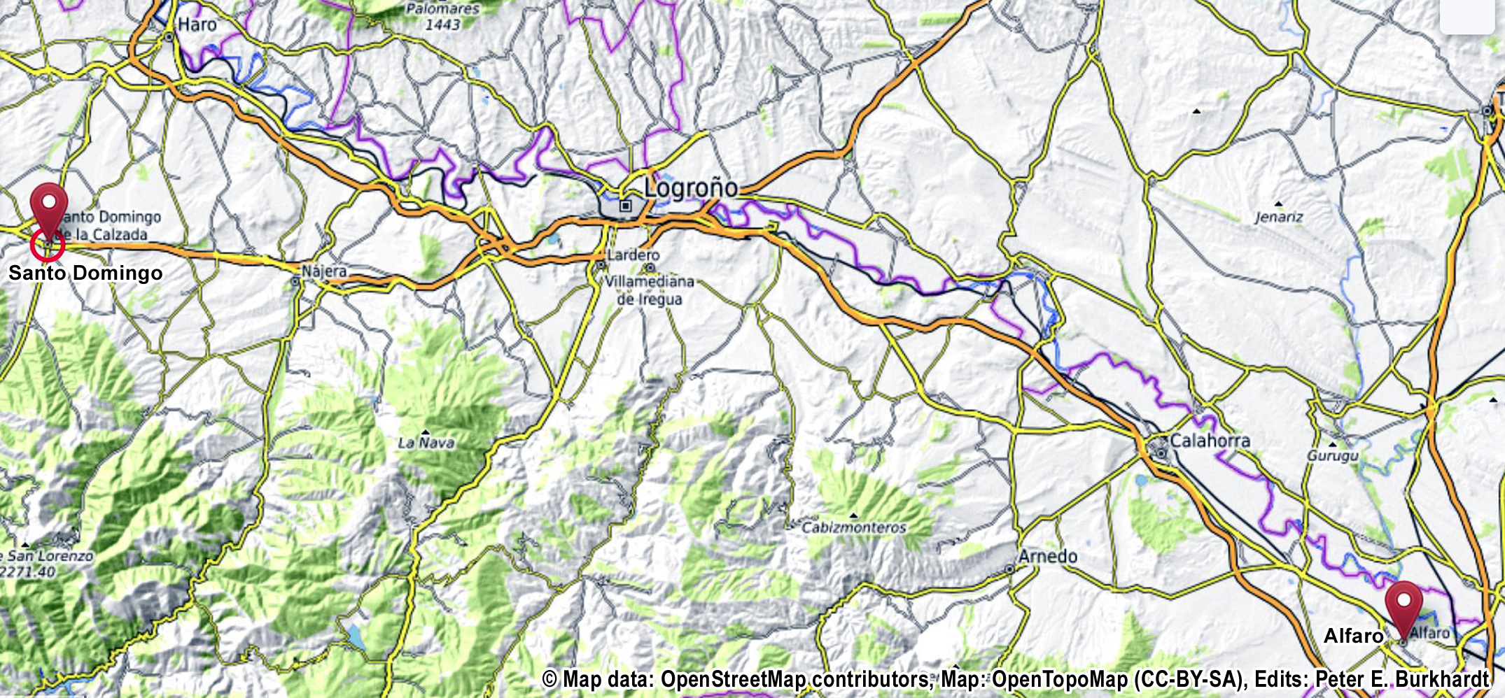 © Map data: OpenStreetMap contributors, Map: OpenTopoMap (CC-BY-SA), Edits: Peter Egon Burkhardt 2021