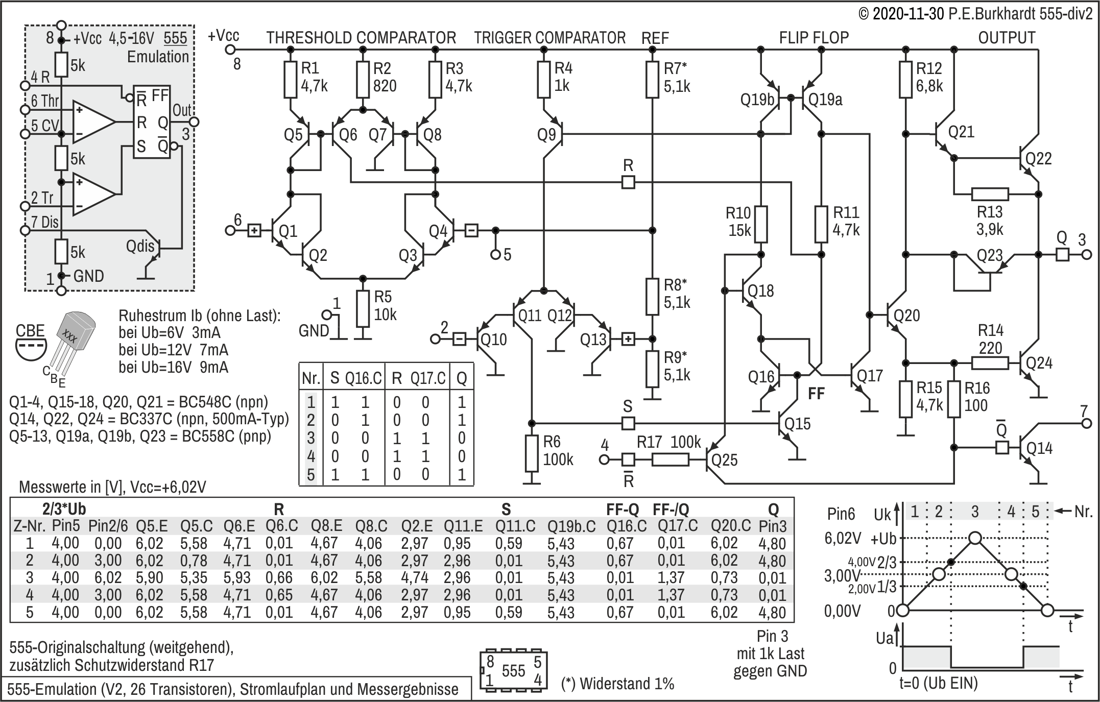 555-Emulation mit 26 Transistoren