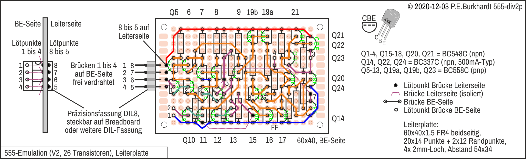 555-Emulation mit 26 Transistoren, PCB