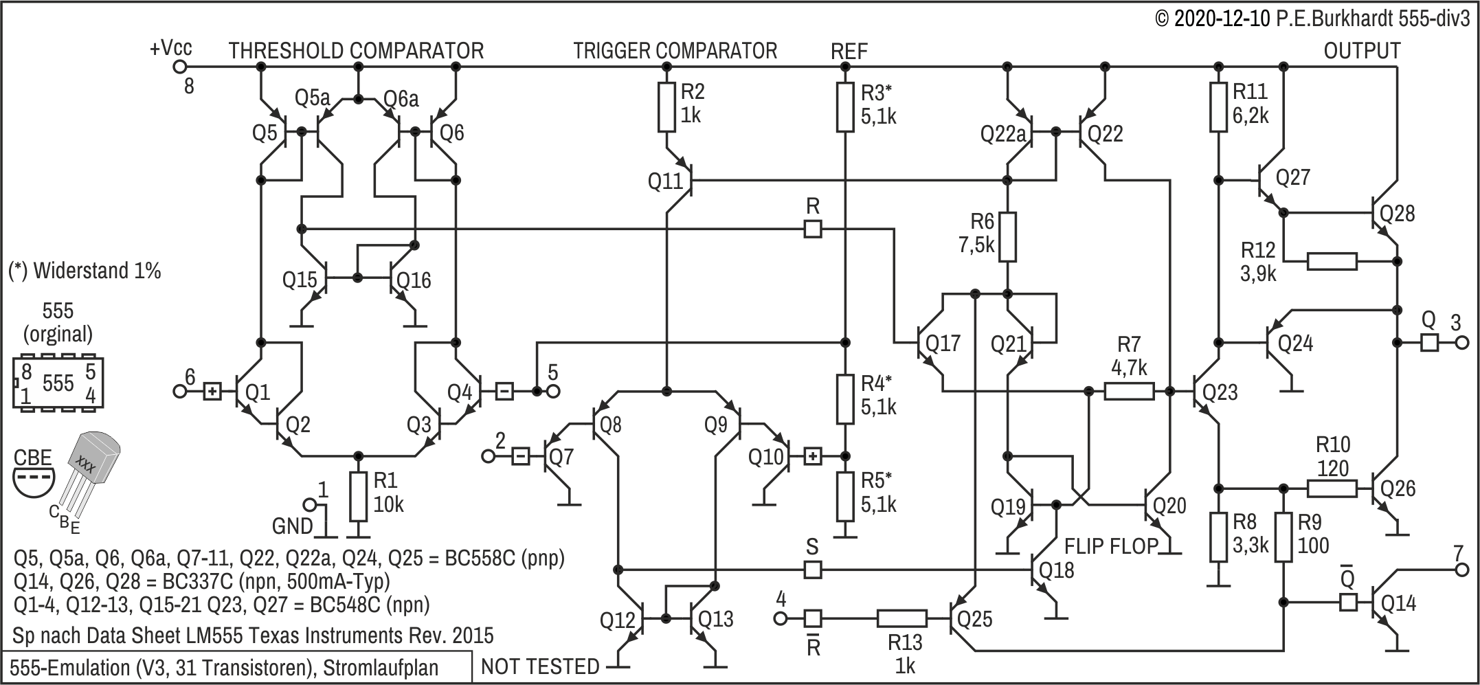 555-Emulation mit 31 Transistoren