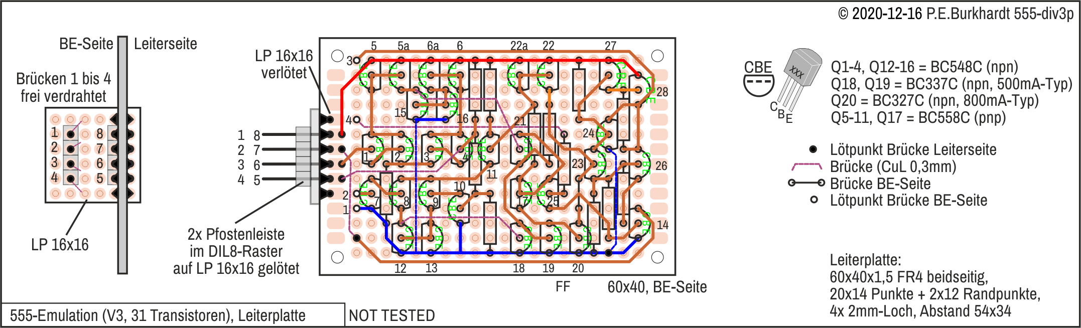 555-Emulation mit 31 Transistoren, PCB
