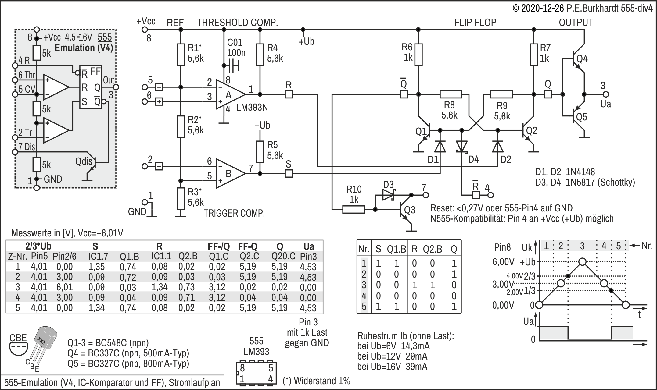 555-Emulation mit IC-Komparator und Transistor-FF