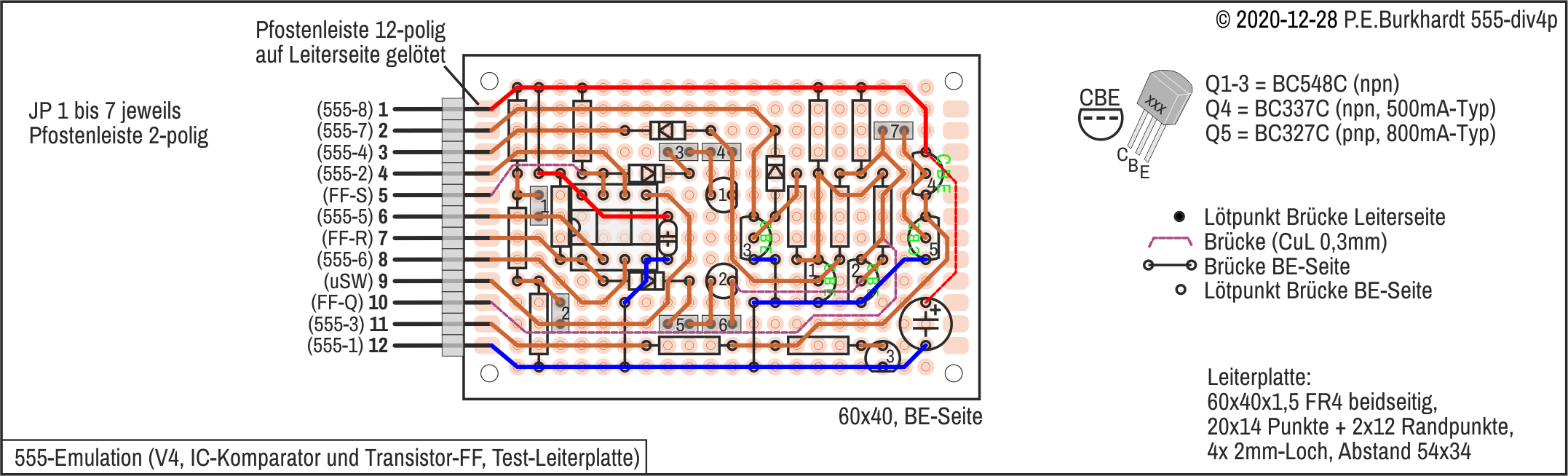 555-Emulation mit IC-Komparator und Transistor-FF, PCB
