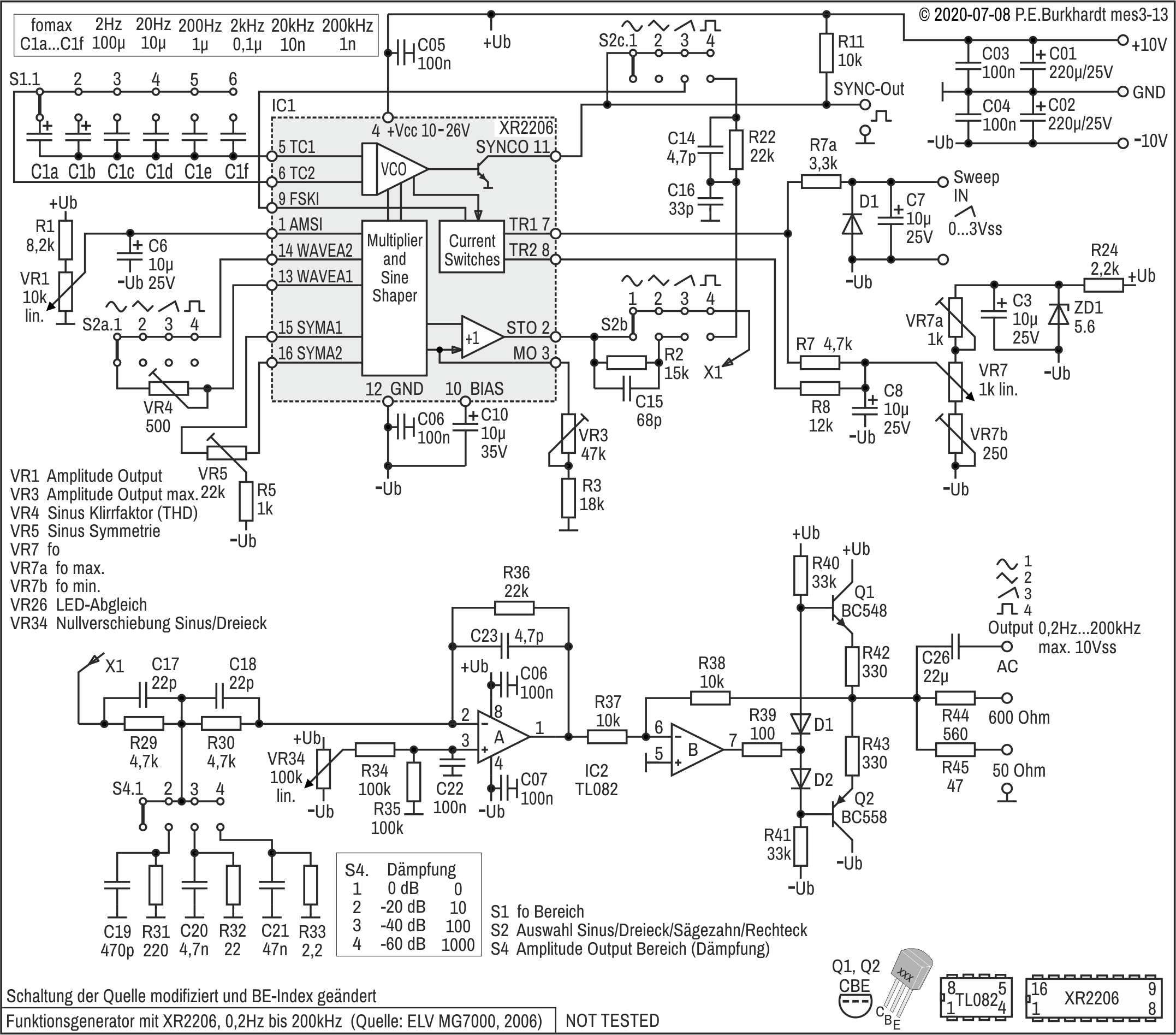 Funktionsgenerator XR2206 nach ELV MG7000