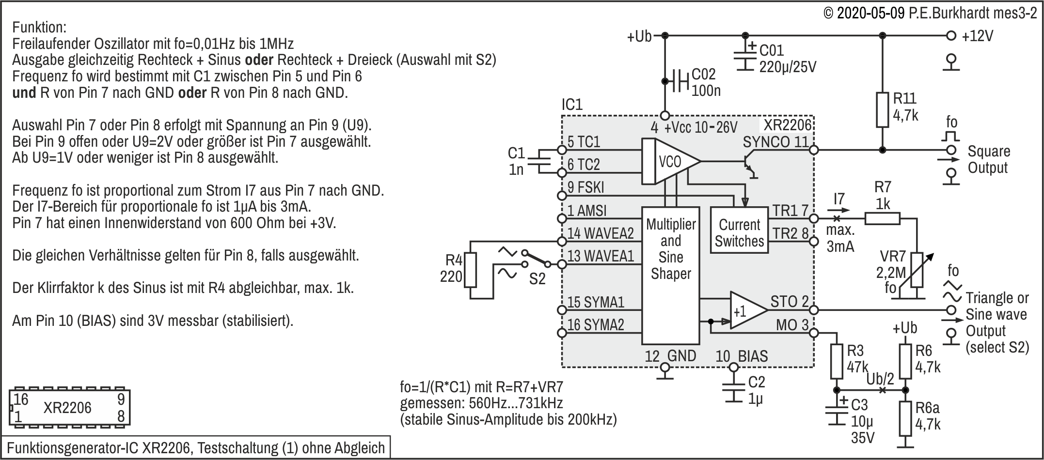 Funktionsgenerator XR2206, Testschaltung (1)