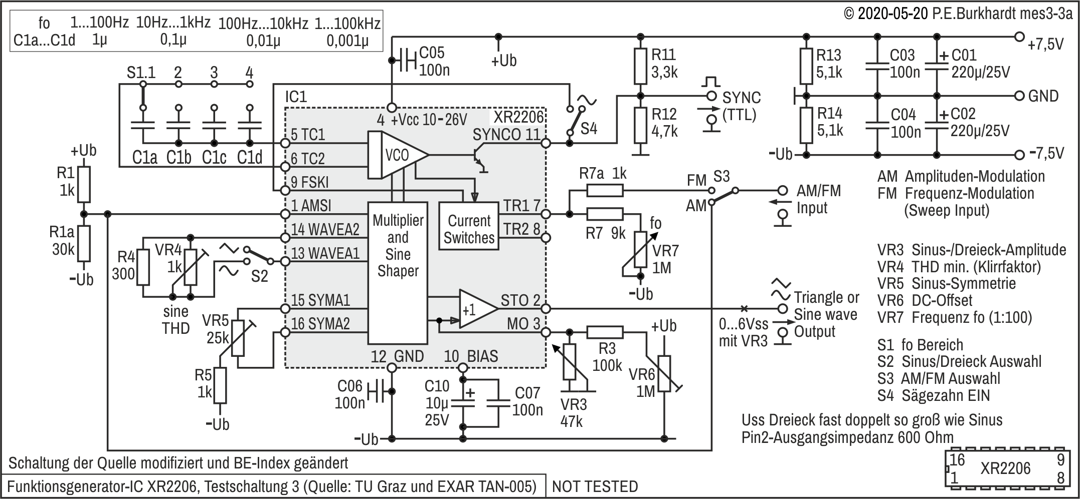 Funktionsgenerator XR2206, Testschaltung (3)