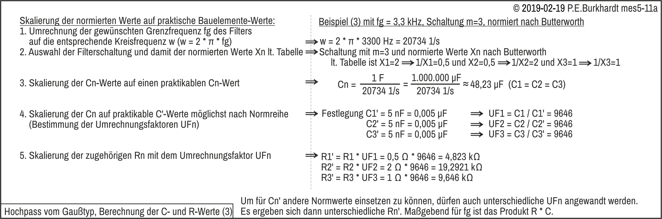 Butterworth-Filter, Bessel-Filter (Hochpass, Berechnung)
