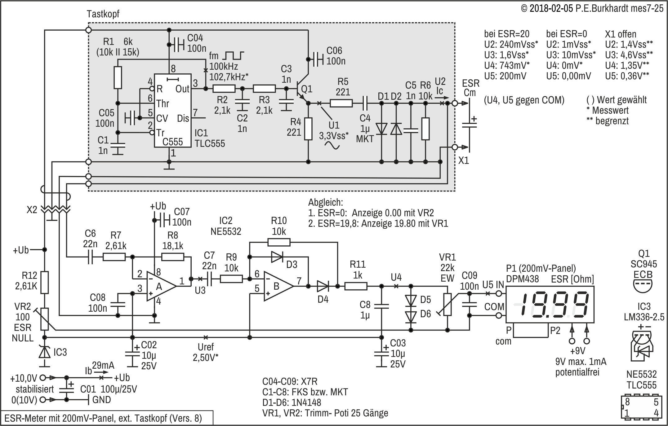 ESR-Messgerät (8), mit Digital-Panel DPM438 und Tastkopf