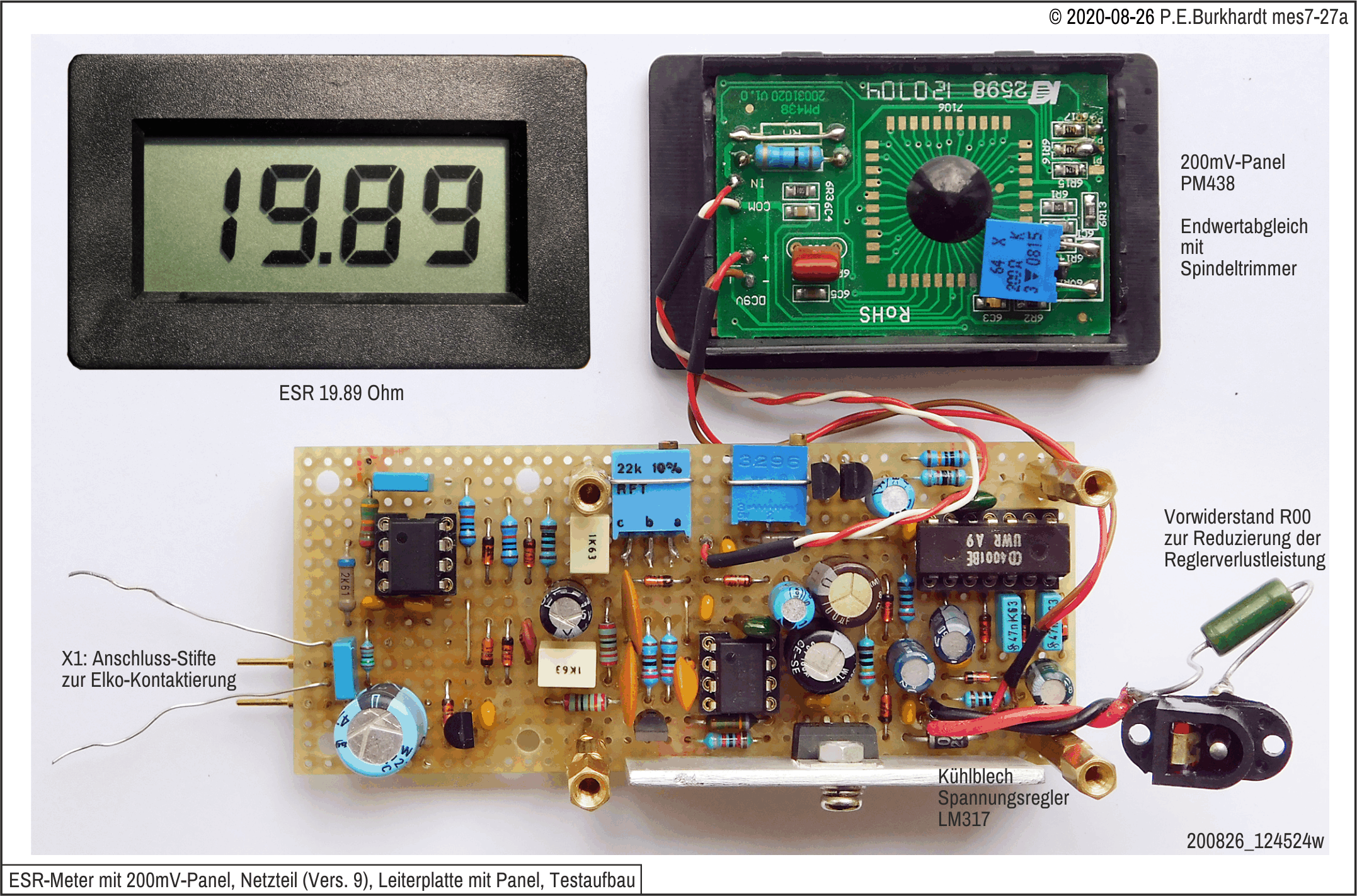 ESR-Messgerät (9), mit Digital-Panel DPM438 und Netzteil (Aufbau mit Panel)